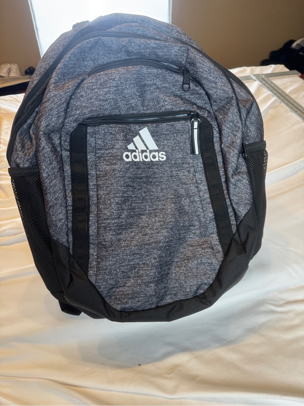 Adidas Gray Heather Backpack Laptop School Book Bag Travel Recycled Polyester